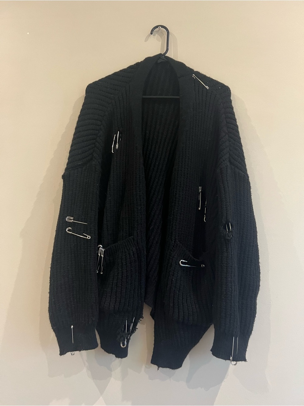 Black Grunge Knit Cardigan Sweater